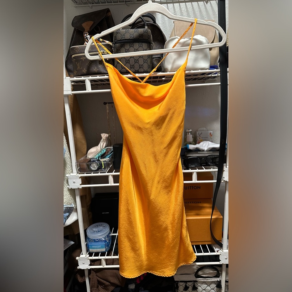 H&M orange yellow silk mini dress